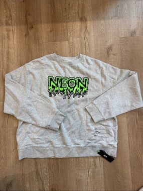Men's Crewneck Sweatshirt - Light Gray with Neon Green Graphic